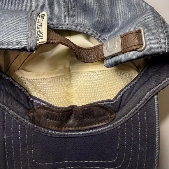 True Religion Men's Adjustable Leather Strapback Waxed Thick Stitch Hat Cap